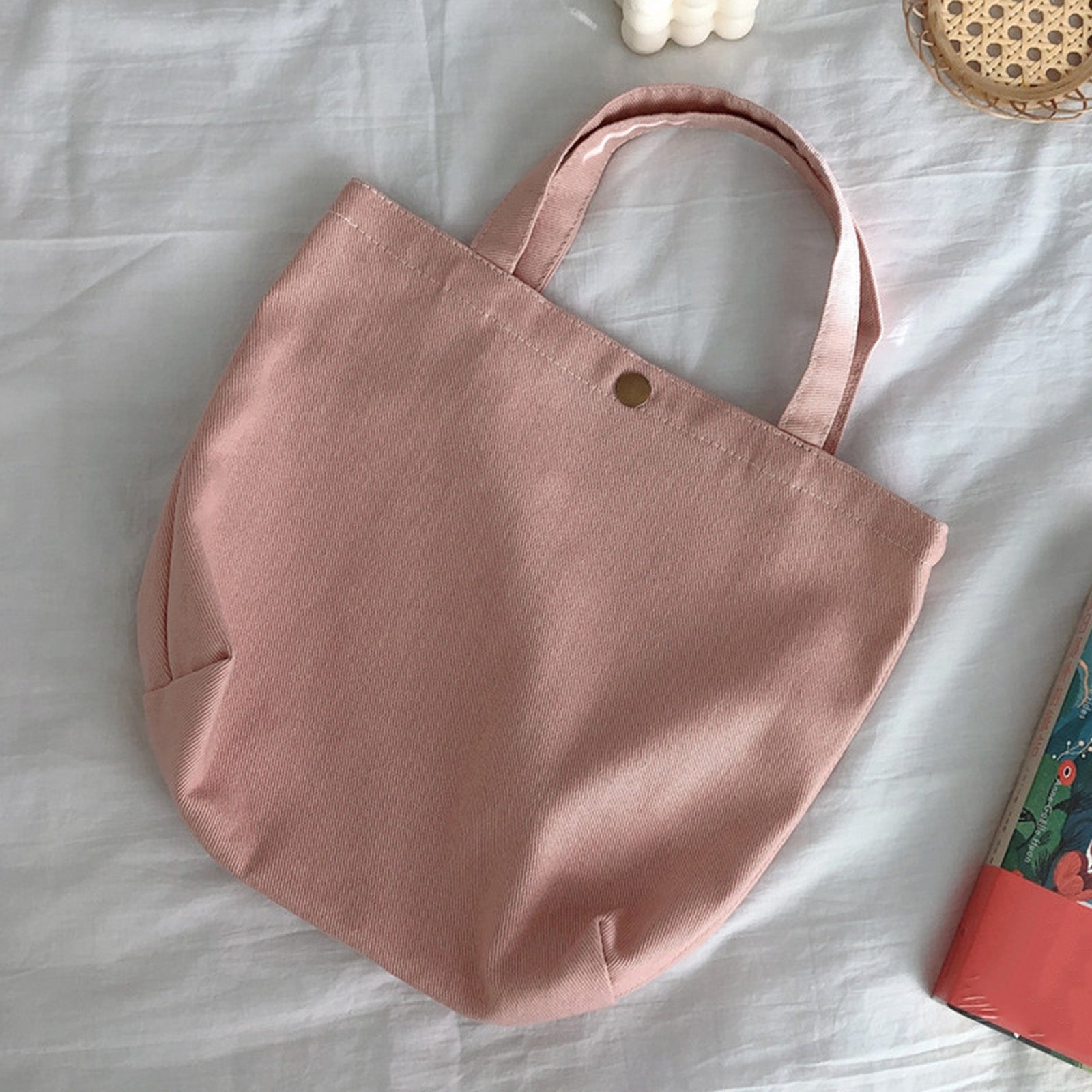 561 Solid Color Canvas Tote Bag Snap Button Small Handbag for Travel Shopping 561 Solid Color Canvas Tote Bag Snap Button Small Handbag for Travel Shopping